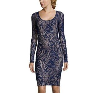 BCBGMAXAZRIA Blue Lace "Vivia" Long Sleeve Mini Dress Sz S  MSRP$325